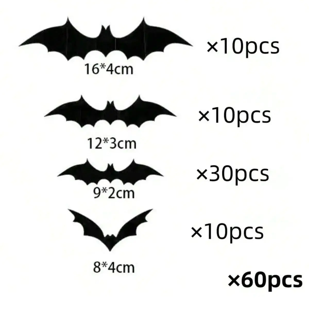 60pcs 3D Black Bat Wall Décor – Waterproof Halloween Decoration