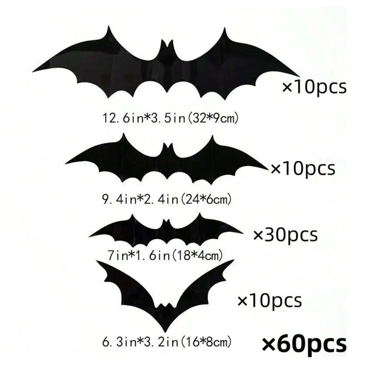 60pcs 3D Black Bat Wall Décor – Waterproof Halloween Decoration