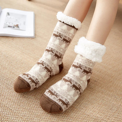 Winter Warm Plush Socks – Christmas Animal Design