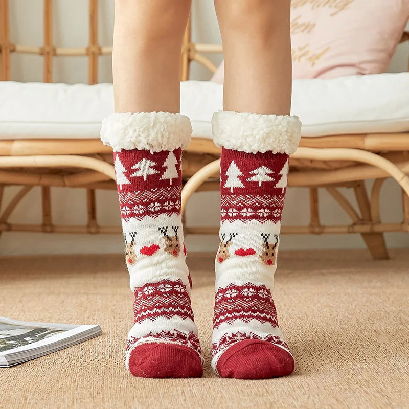 Winter Warm Plush Socks – Christmas Animal Design