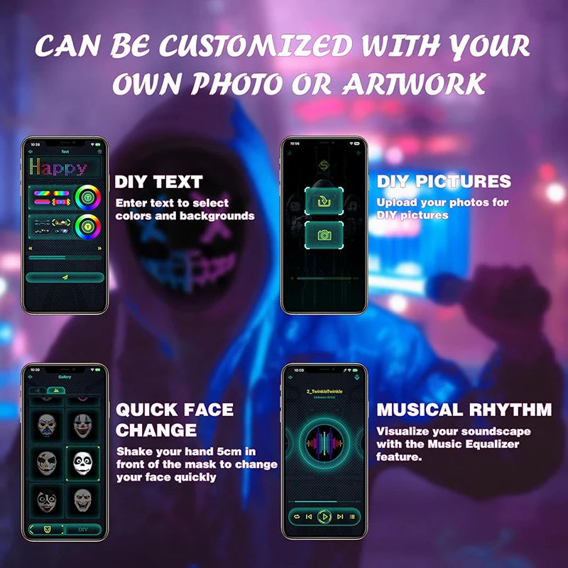 LED Programmable Mask – App Controlled Halloween Light-Up Mask