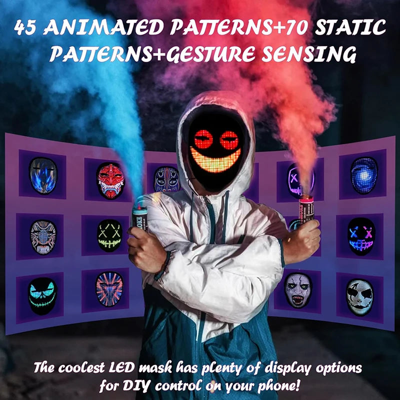 LED Programmable Mask – App Controlled Halloween Light-Up Mask