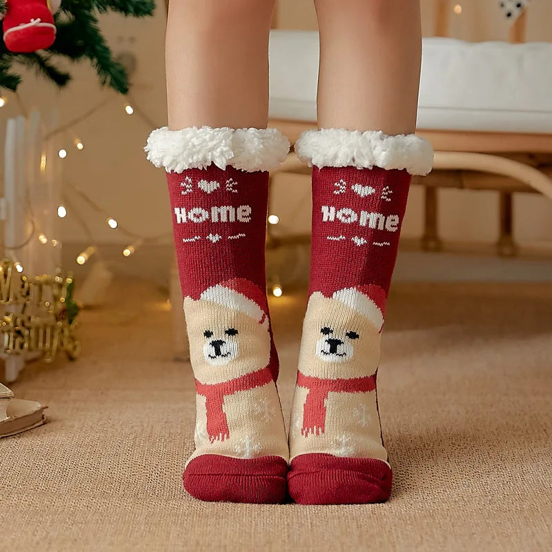 Winter Warm Plush Socks – Christmas Animal Design