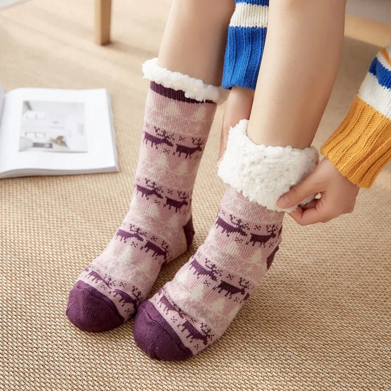 Winter Warm Plush Socks – Christmas Animal Design