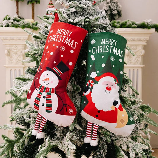 Large Christmas Stocking – Santa & Snowman Design