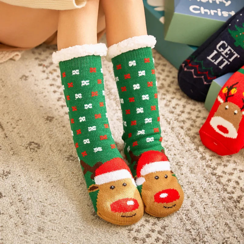 Winter Warm Plush Socks – Christmas Animal Design