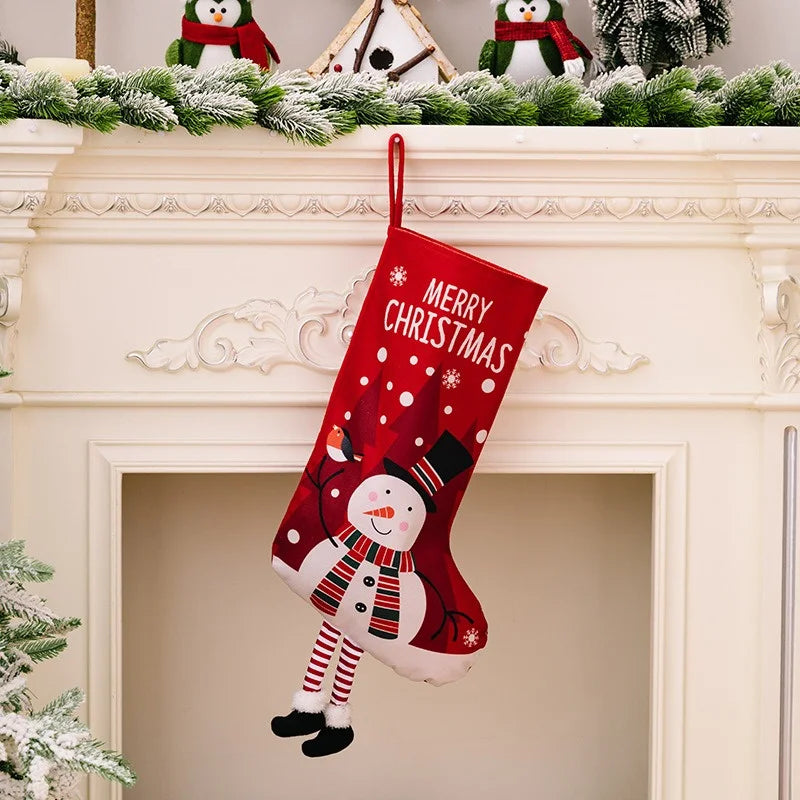Large Christmas Stocking – Santa & Snowman Design