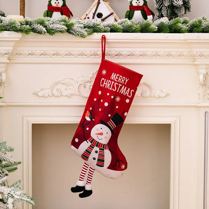 Large Christmas Stocking – Santa & Snowman Design