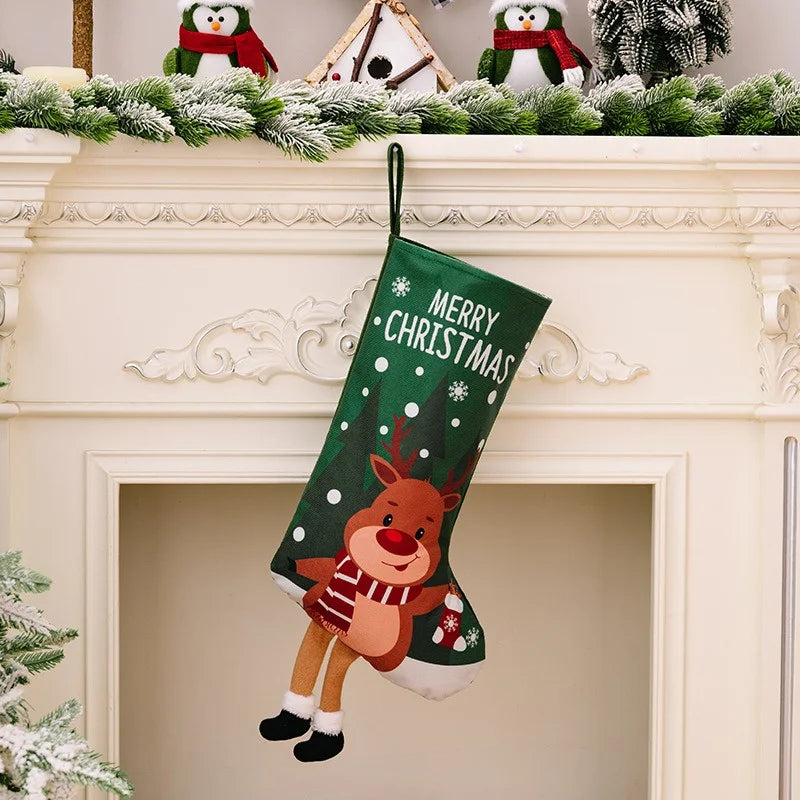 Large Christmas Stocking – Santa & Snowman Design