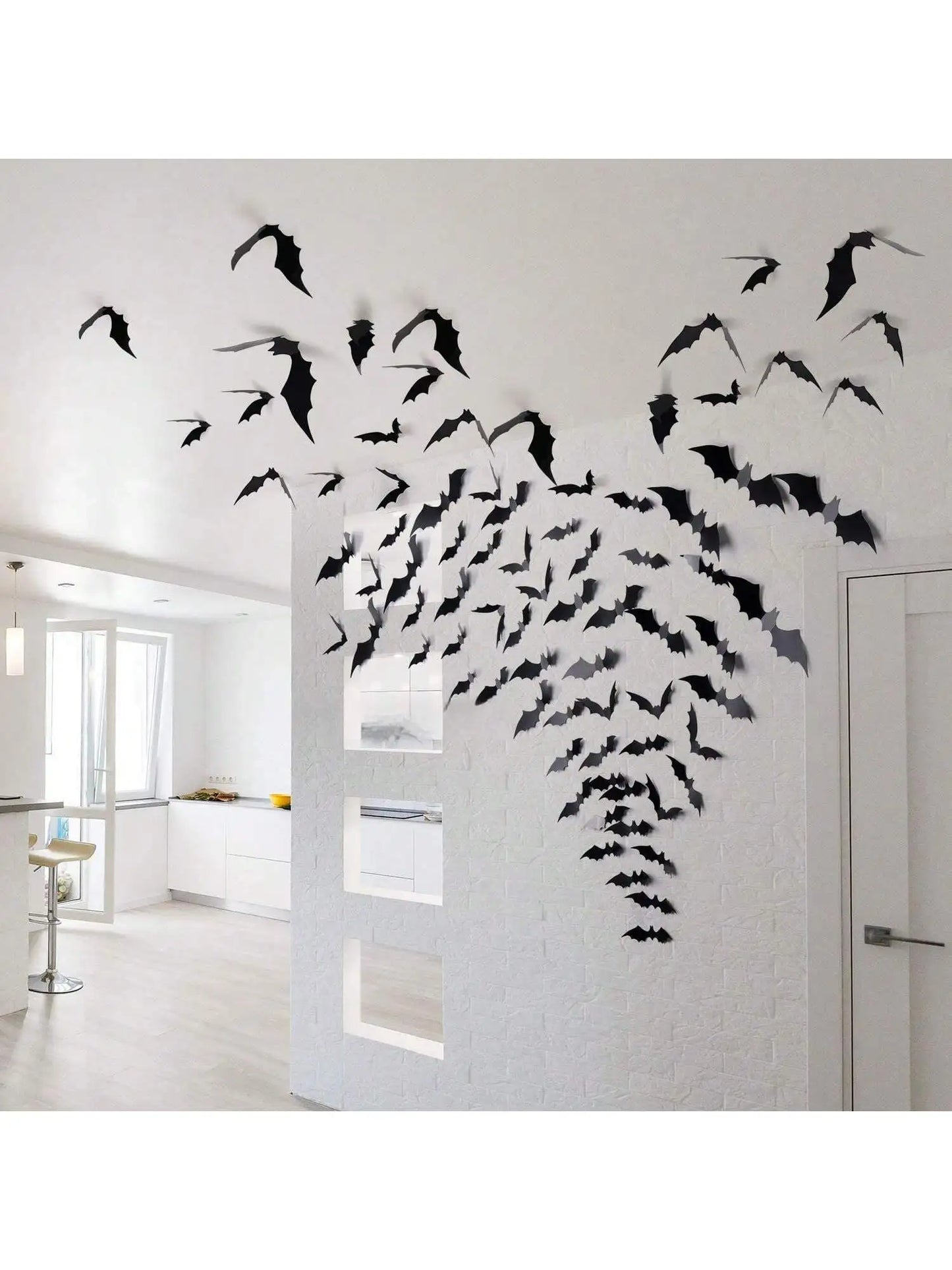 60pcs 3D Black Bat Wall Décor – Waterproof Halloween Decoration