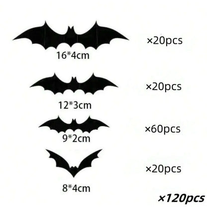60pcs 3D Black Bat Wall Décor – Waterproof Halloween Decoration