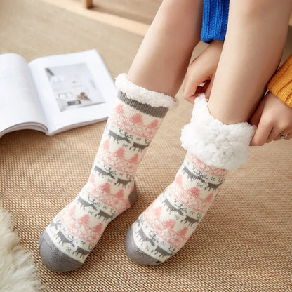 Winter Warm Plush Socks – Christmas Animal Design
