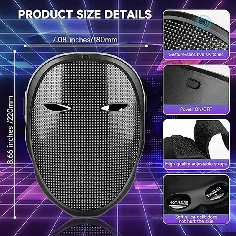 LED Programmable Mask – App Controlled Halloween Light-Up Mask