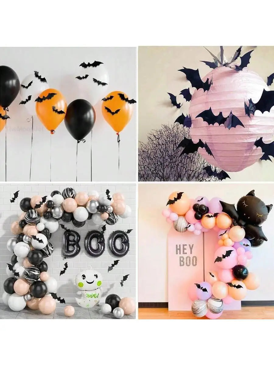 60pcs 3D Black Bat Wall Décor – Waterproof Halloween Decoration